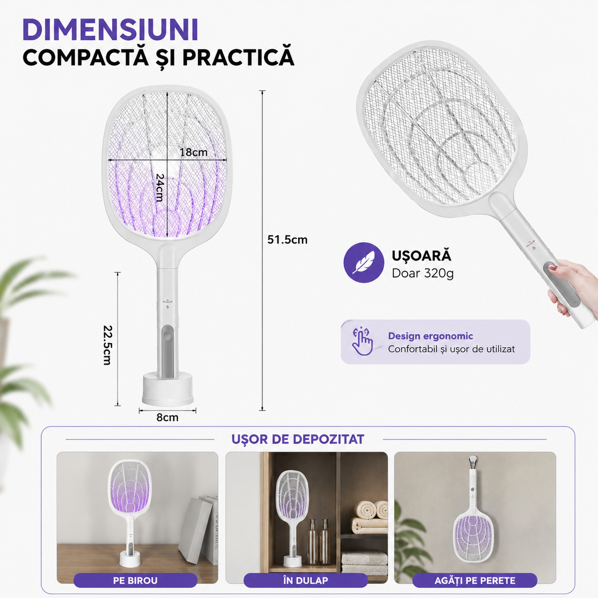 Paleta Magică™ – Paletă Electrică Anti-Țânțari 2 în 1 cu Lumină UV