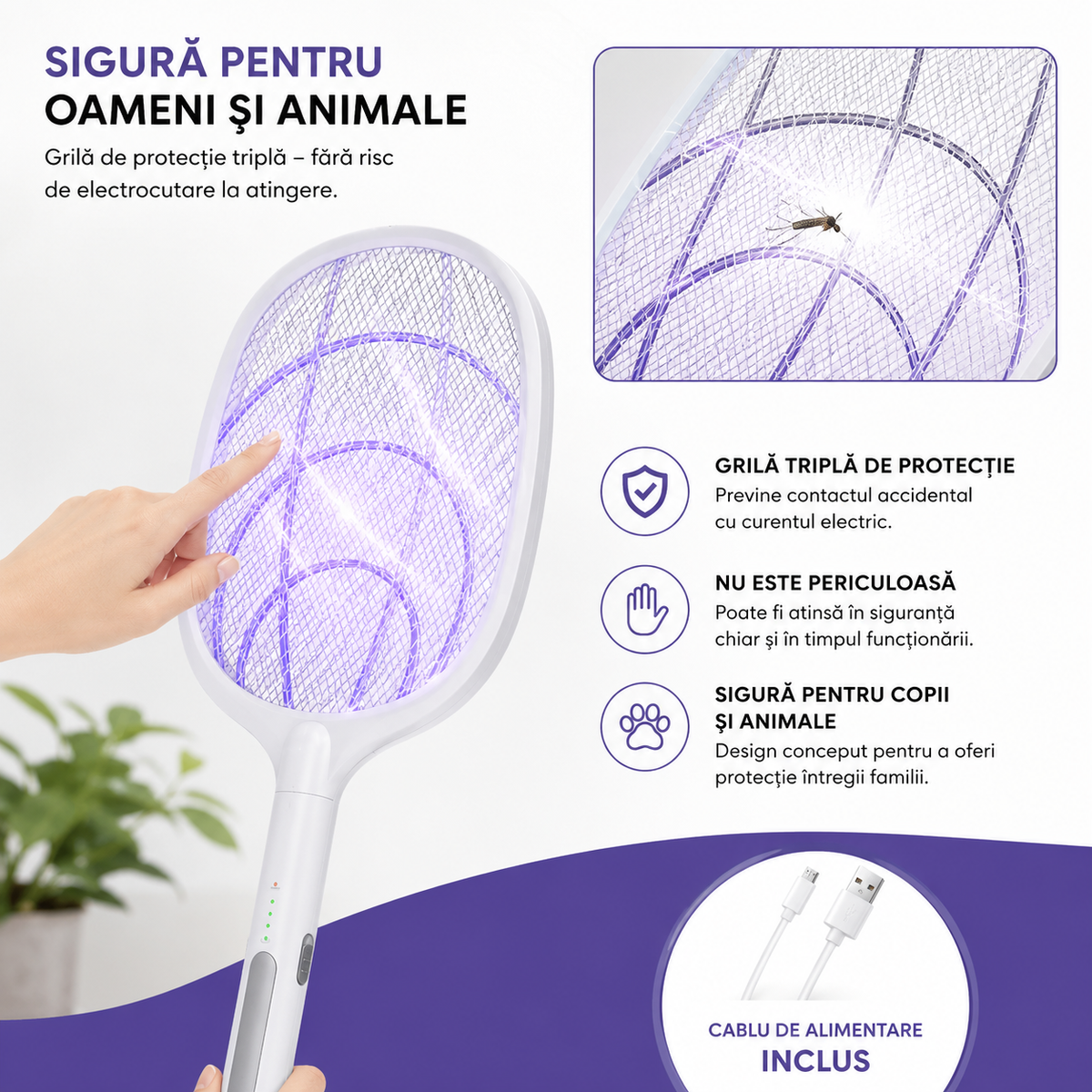 Paleta Magică™ – Paletă Electrică Anti-Țânțari 2 în 1 cu Lumină UV